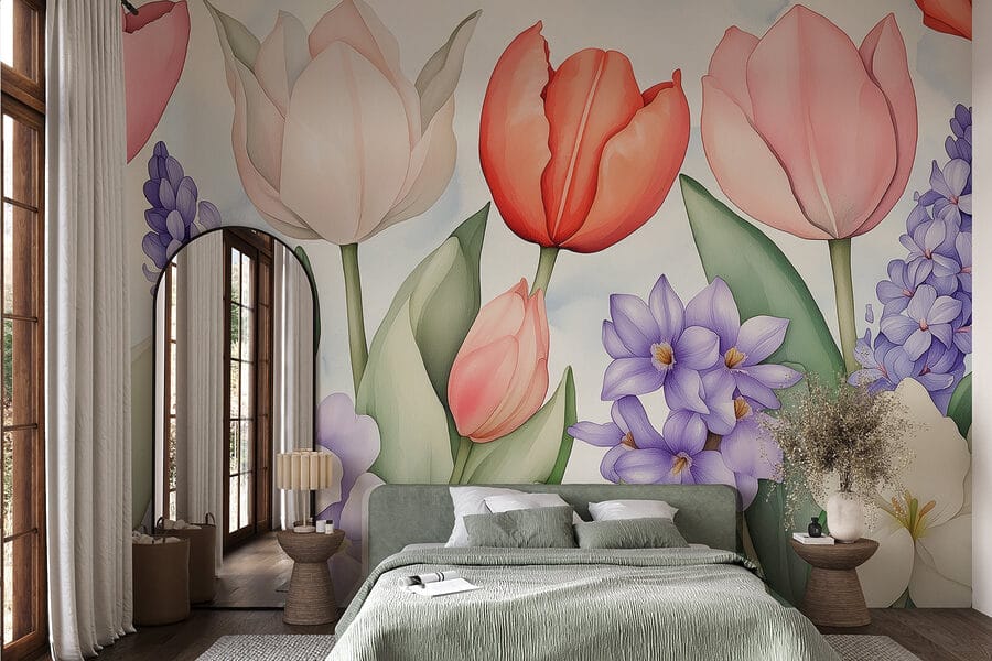 Papel de parede Grupo de flores com folhas - Image 3