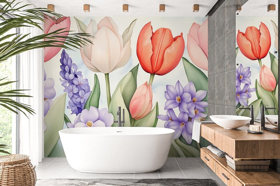 Papel de parede Grupo de flores com folhas - Image 6