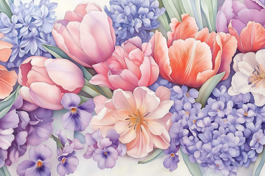 Grupo de flores sobre um fundo branco