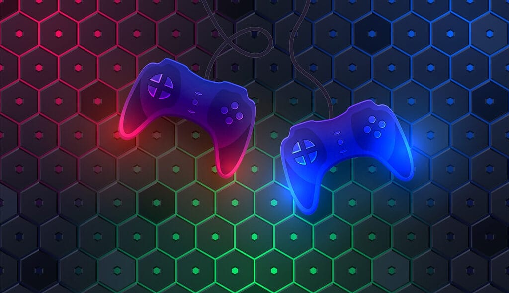 Controlador de jogos sobre um fundo hexagonal Controlador de jogos sobre um fundo hexagonal