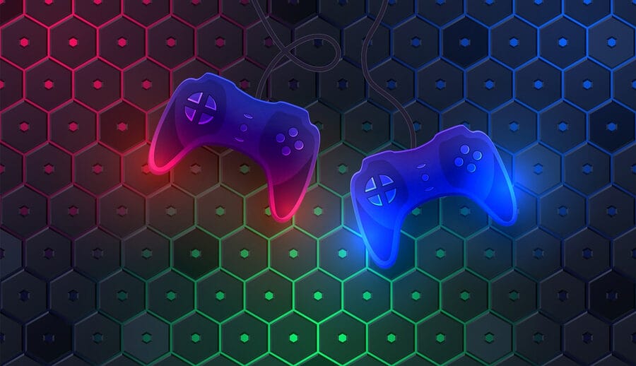 Controlador de jogos sobre um fundo hexagonal