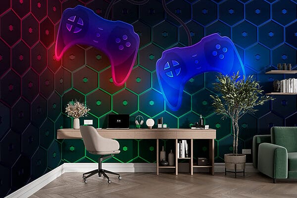 Controlador de jogos sobre um fundo hexagonal Controlador de jogos sobre um fundo hexagonal