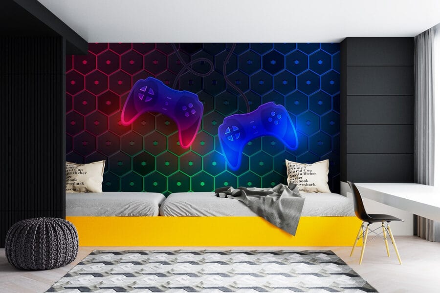 Controlador de jogos sobre um fundo hexagonal
