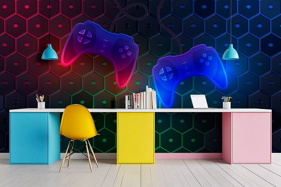 Controlador de jogos sobre um fundo hexagonal