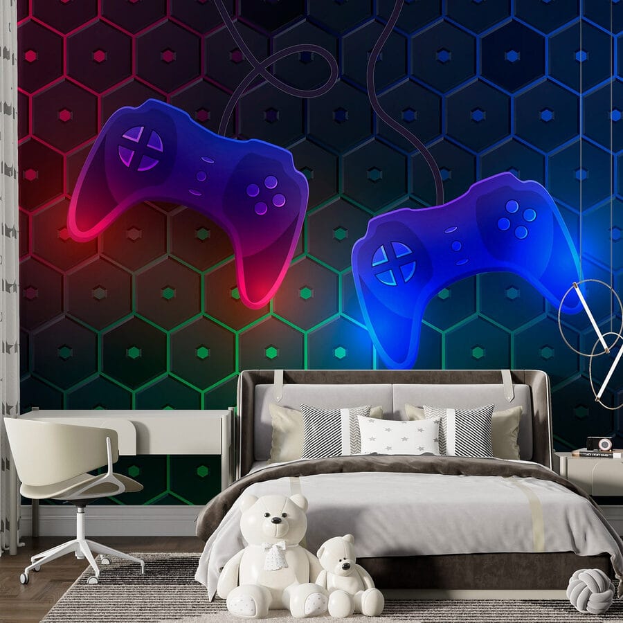 Controlador de jogos sobre um fundo hexagonal