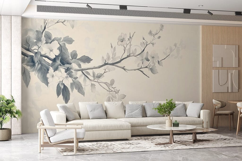 Branch with flowers and leaves