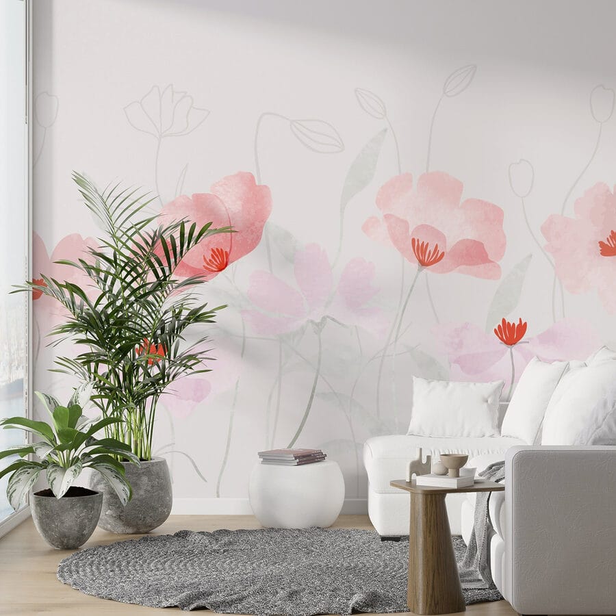 Papel de parede Grupo de flores cor-de-rosa