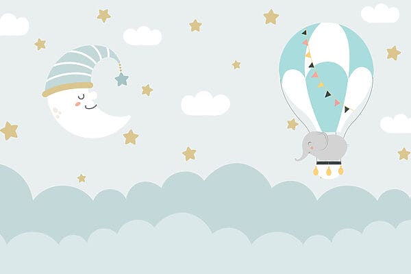 Elefante em desenho animado e lua no céu Elefante em desenho animado e lua no céu