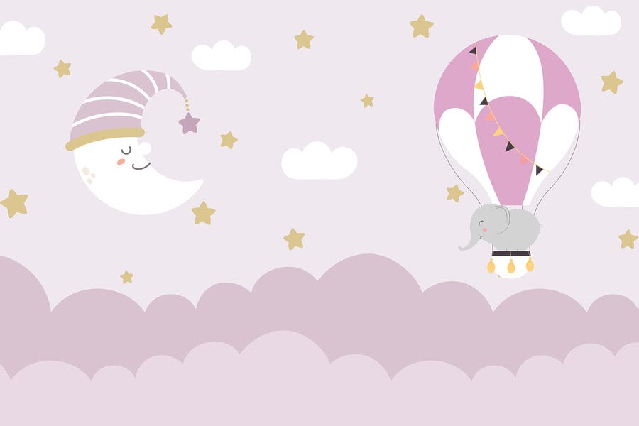 Elefante e lua em desenho animado num balão