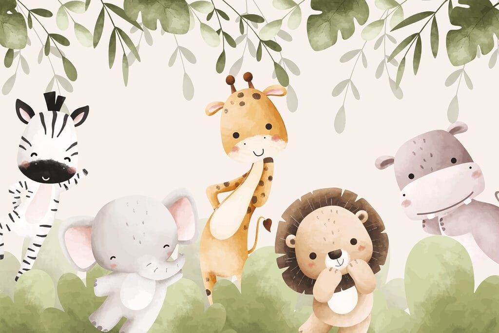 Grupo de animais debaixo de folhas Grupo de animais debaixo de folhas