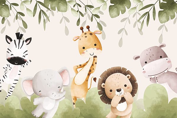 Grupo de animais debaixo de folhas Grupo de animais debaixo de folhas