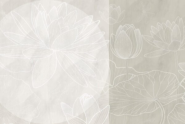 White flower drawing on a grey background