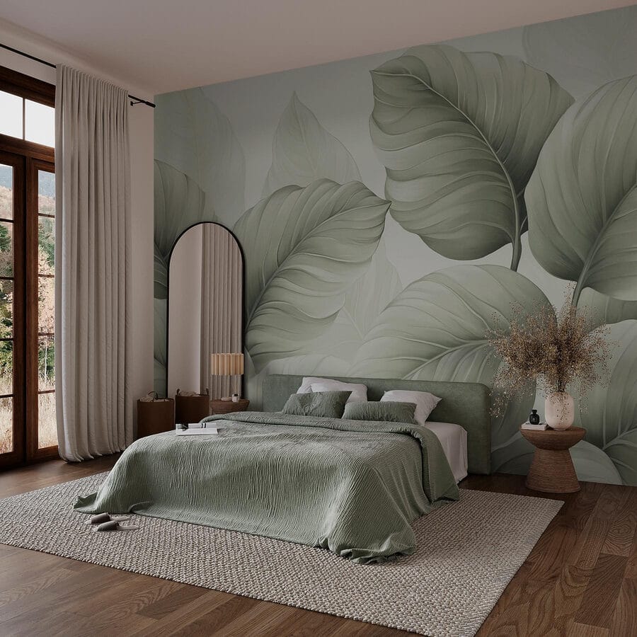 Papel de parede Folhas verdes delicadas em harmonia.