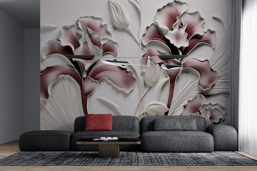 Parede com flores e folhas