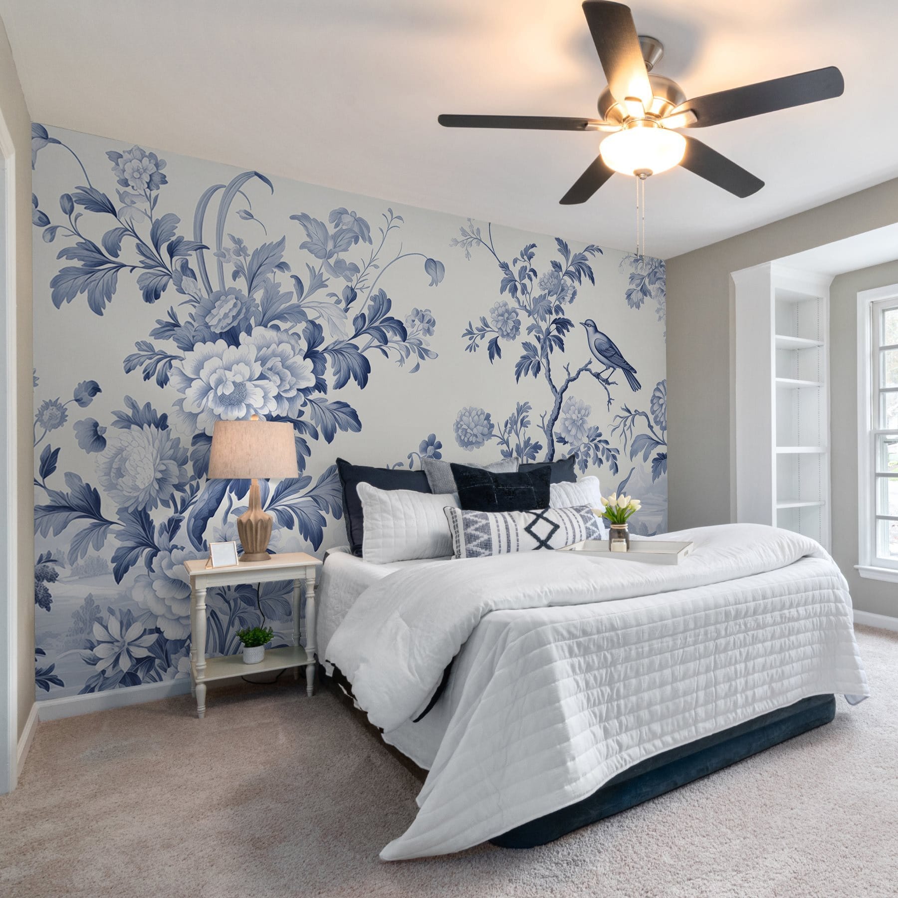 Blue and white floral design