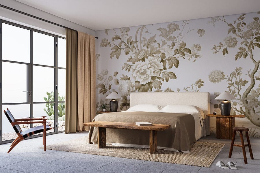 Papel de parede com flores e árvores