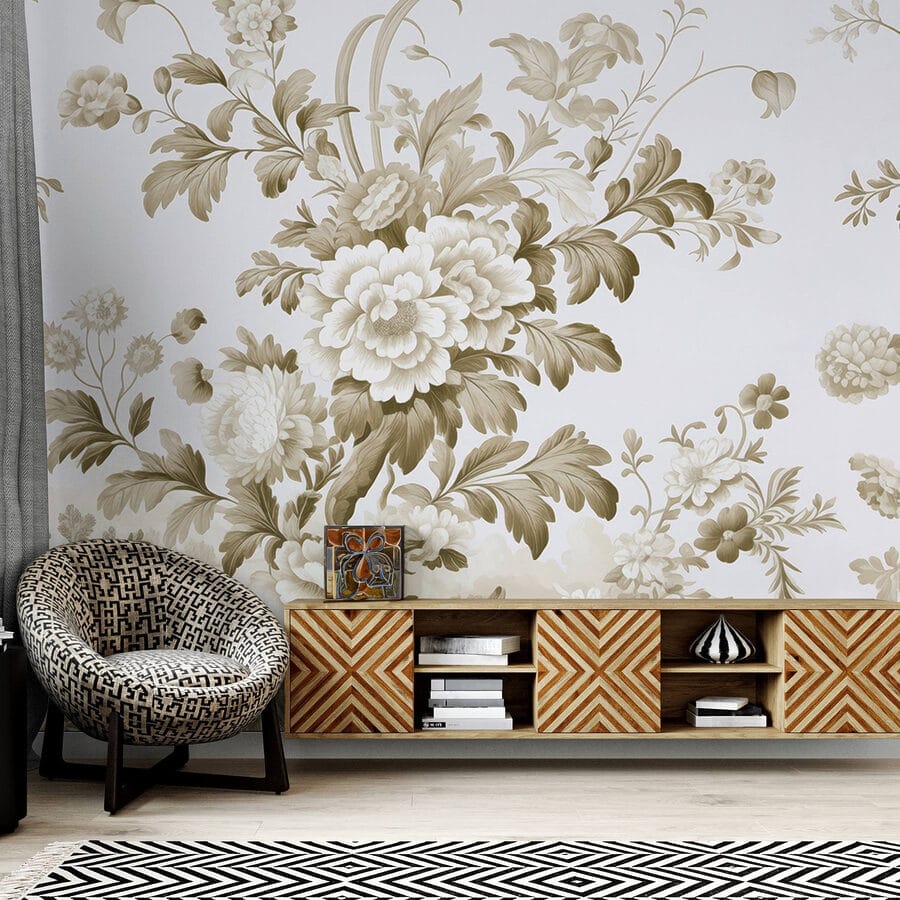 Papel de parede com flores e árvores