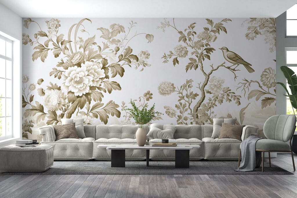 Wallpaper with flowers and trees Wallpaper with flowers and trees