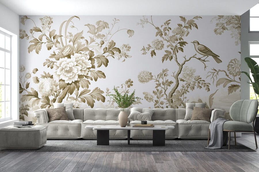 Papel de parede com flores e árvores