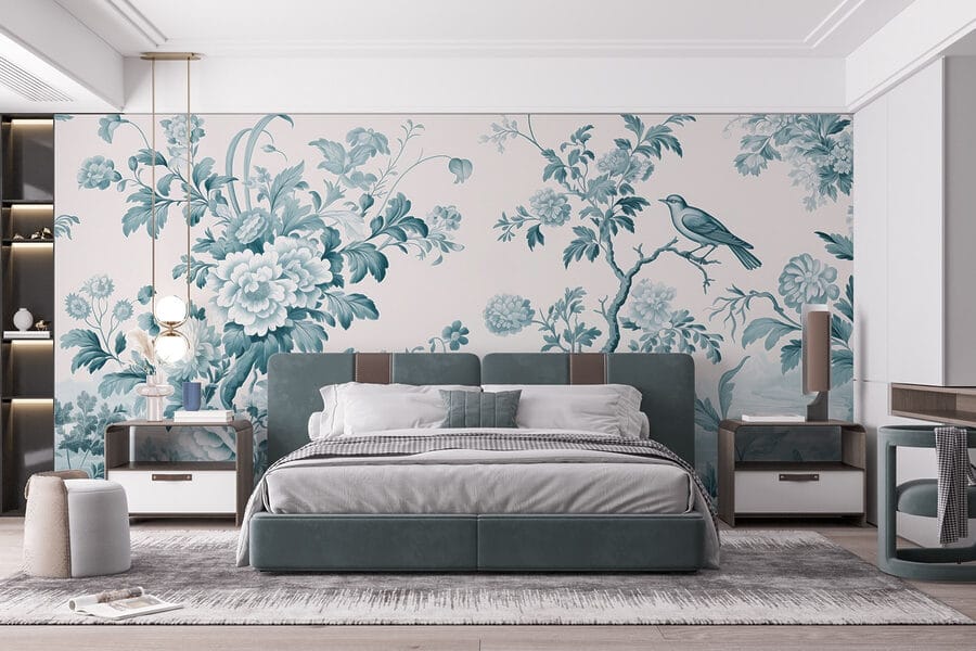 Papel de parede com flores e árvores