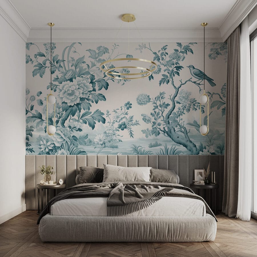 Papel de parede com flores e árvores
