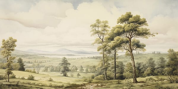 Paisagem com árvores e colinas Paisagem com árvores e colinas