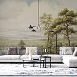 Papel de parede Paisagem com árvores e colinas