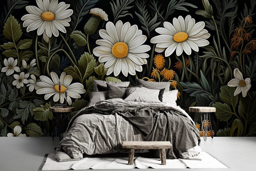 Pintura de flores e folhas