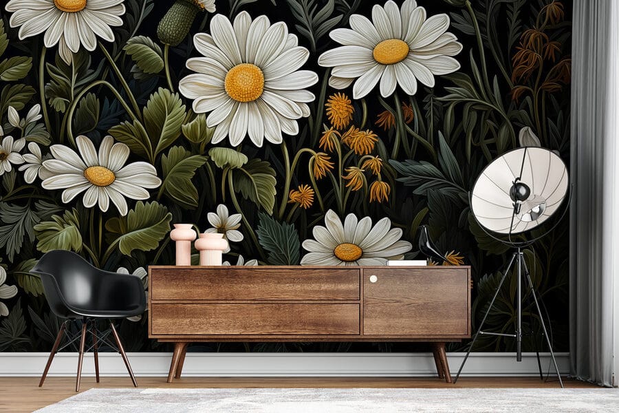 Pintura de flores e folhas