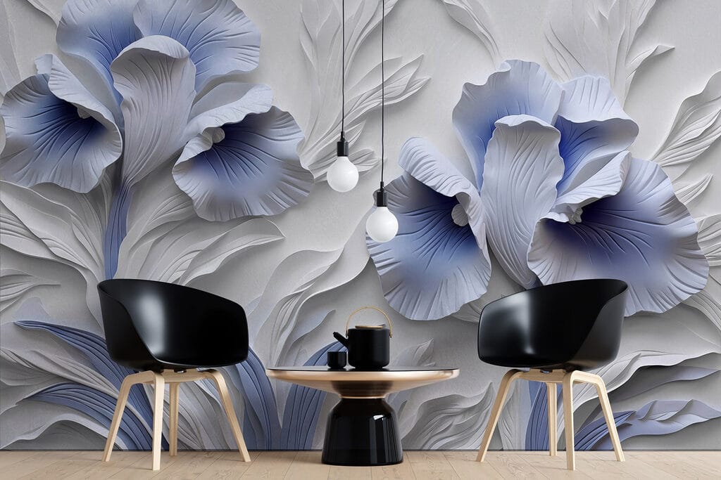 White and blue paper flowers White and blue paper flowers