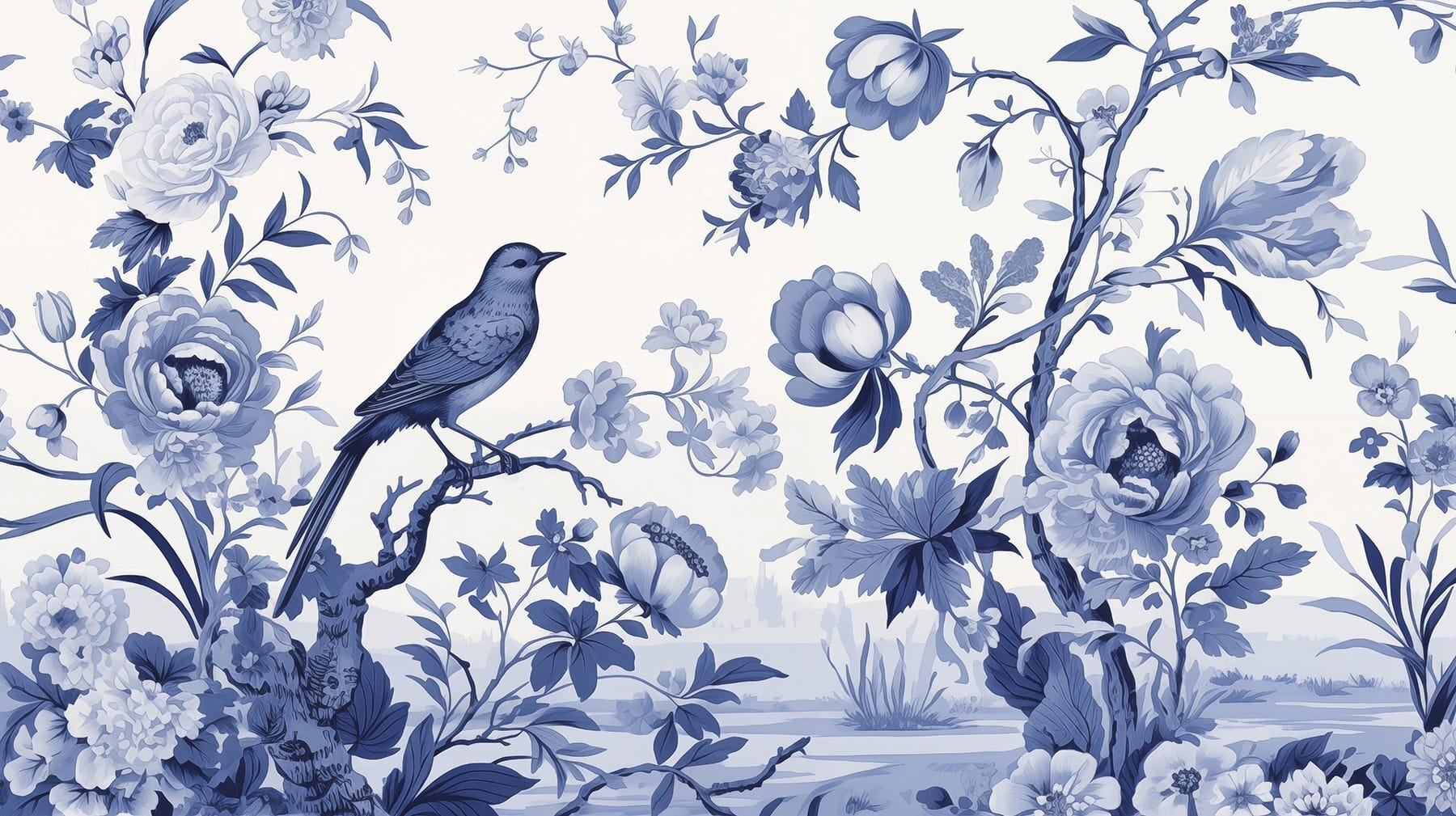 Bird on a tree branch with flowers Bird on a tree branch with flowers