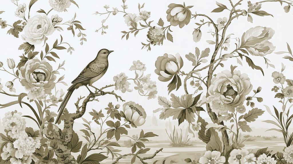 Pássaro num ramo de árvore com flores Pássaro num ramo de árvore com flores