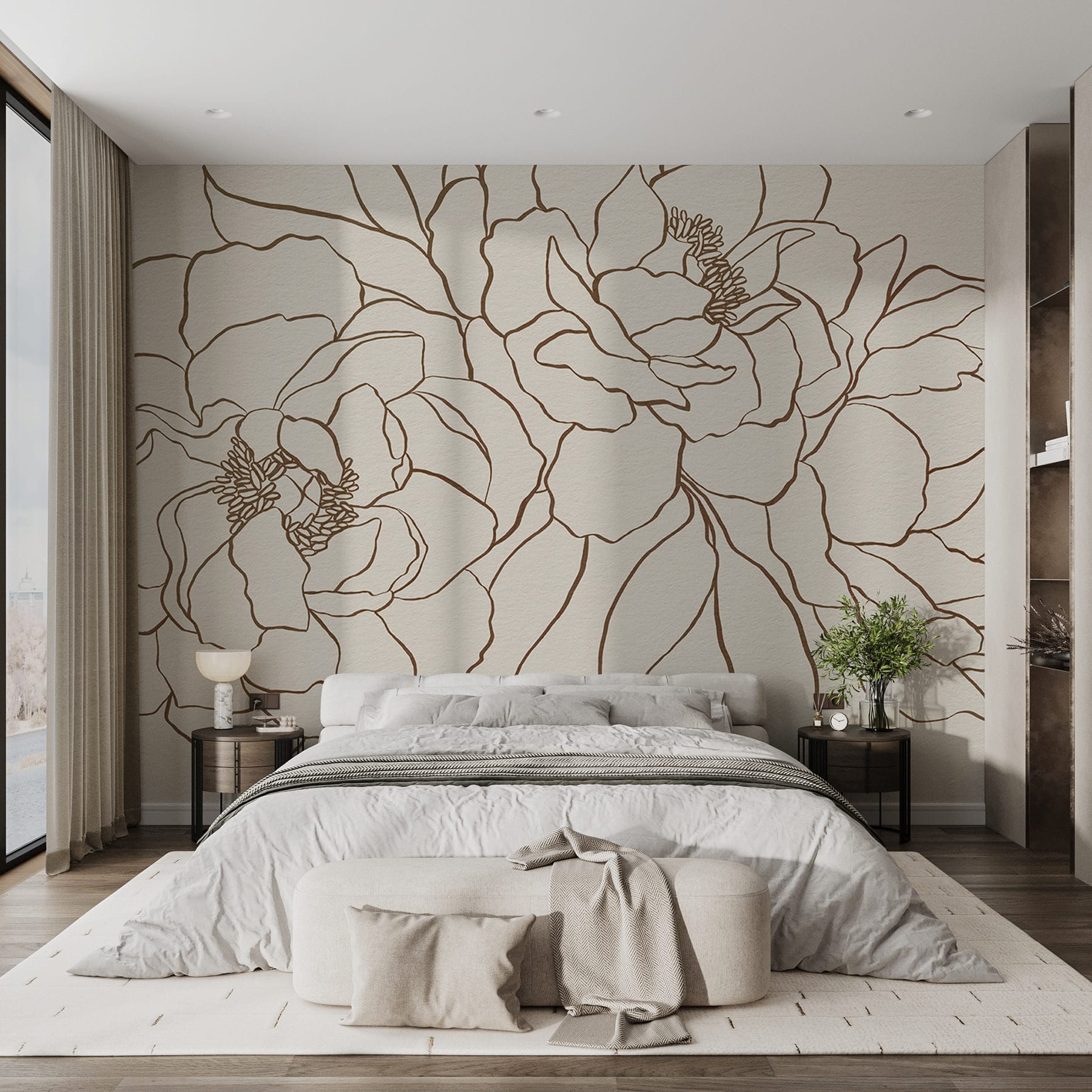 Drawing of flowers on a white surface Drawing of flowers on a white surface