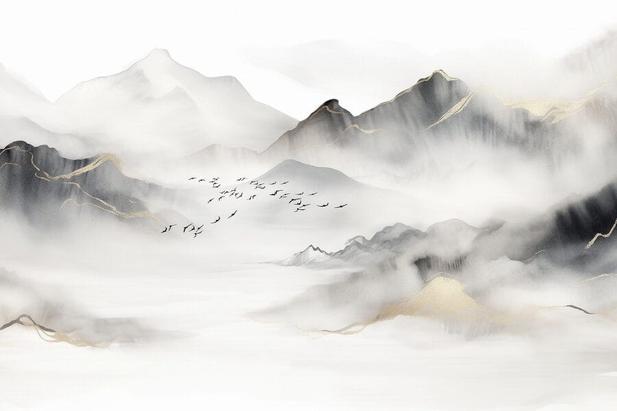 Pássaros a voar nas nuvens