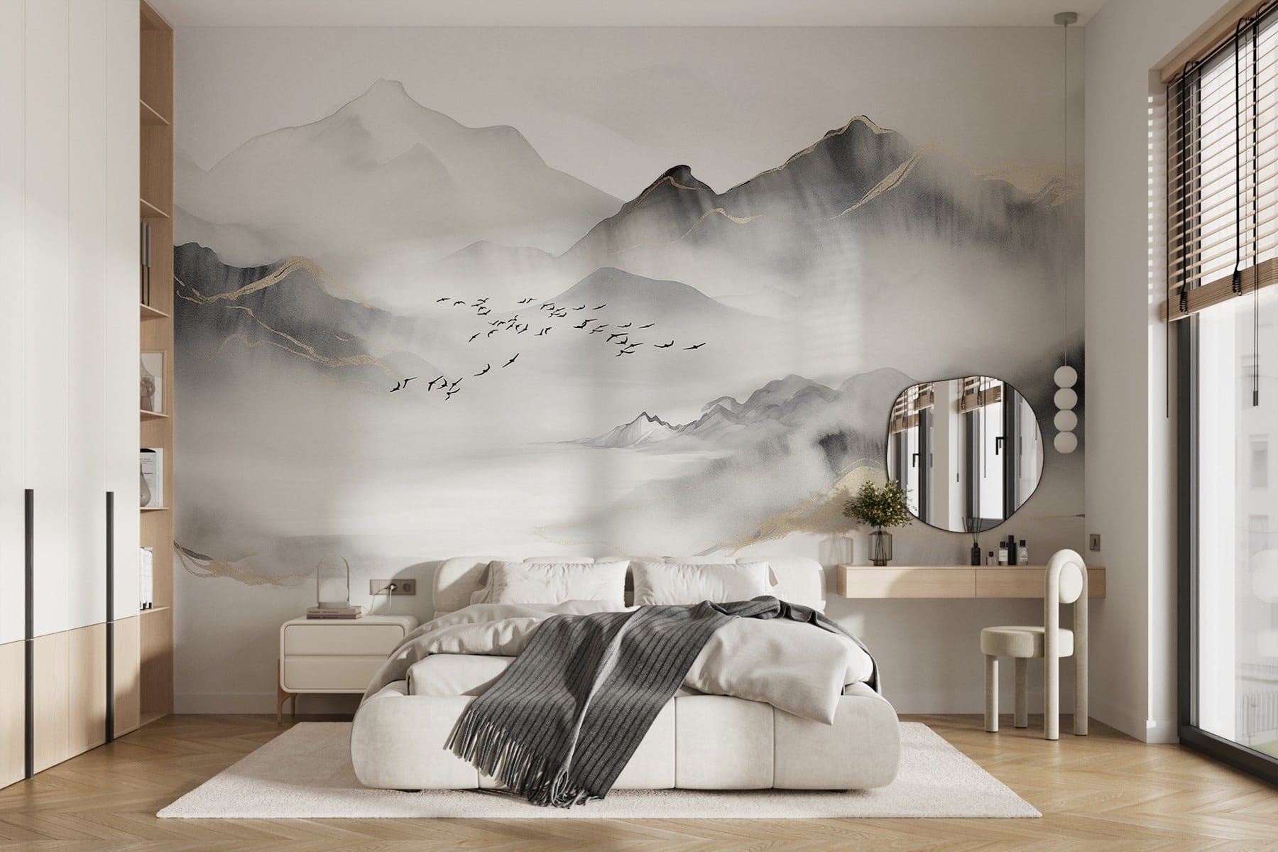 Birds flying in the clouds