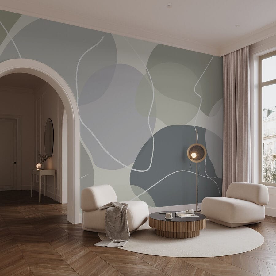 Formas abstractas em cores suaves.