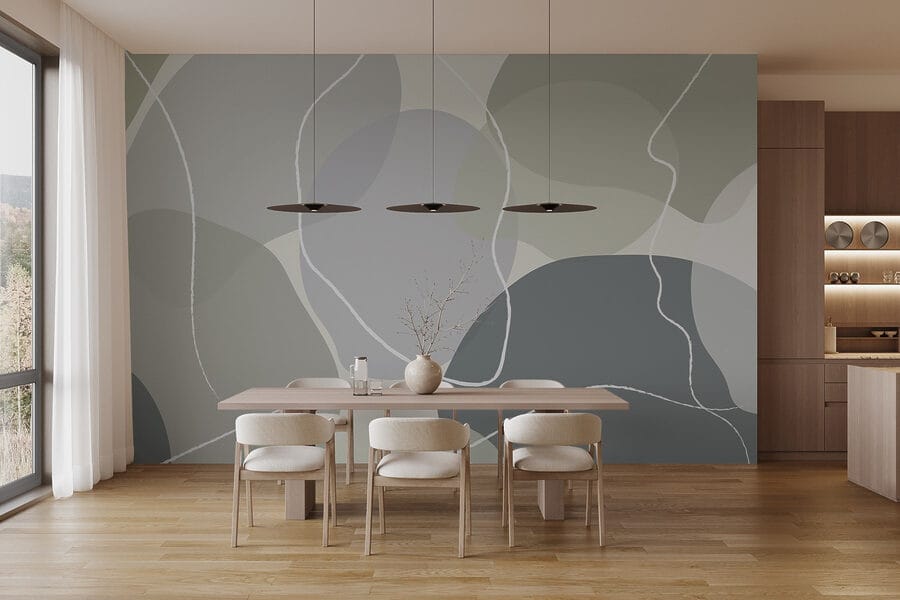 Formas abstractas em cores suaves.