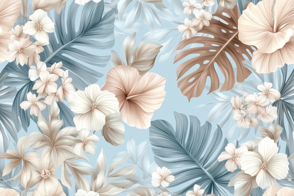 Padrão floral com flores brancas e castanhas Padrão floral com flores brancas e castanhas
