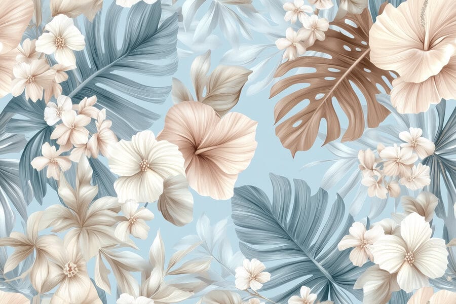 Padrão floral com flores brancas e castanhas