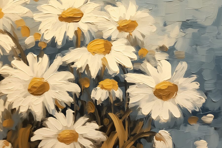 Pintura de flores brancas e amarelas