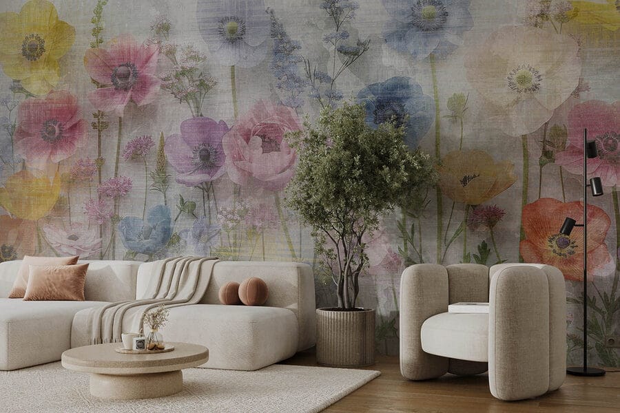 Grupo de flores sobre um fundo branco