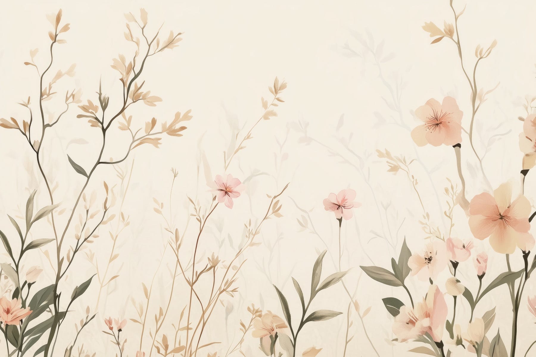 Wallpaper with flowers and leaves