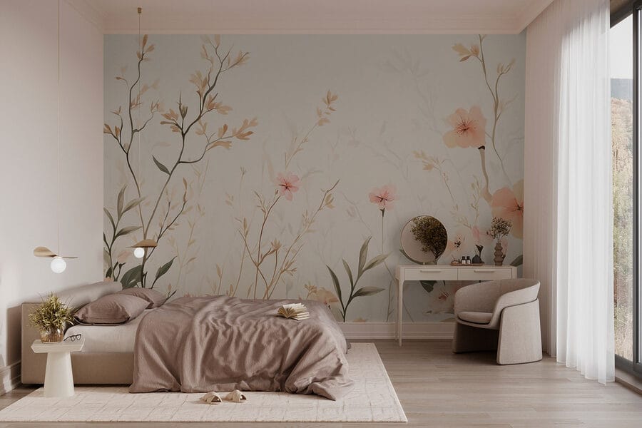 Papel de parede com flores e folhas Papel de parede com flores e folhas