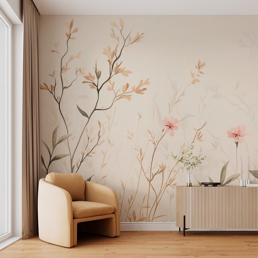 Papel de parede com flores e folhas Papel de parede com flores e folhas