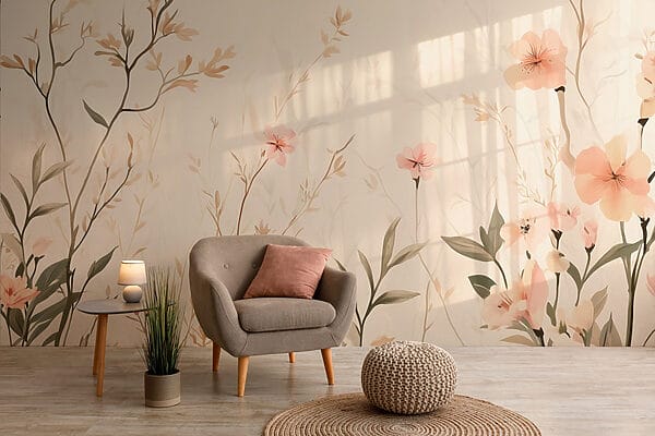Papel de parede com flores e folhas Papel de parede com flores e folhas