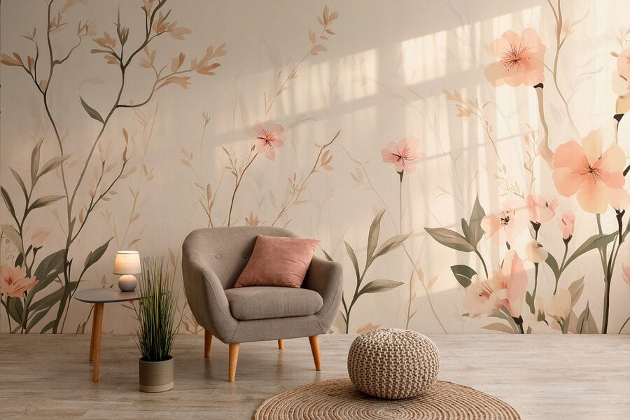 Papel de parede com flores e folhas Papel de parede com flores e folhas