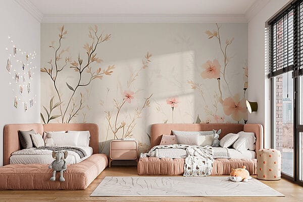 Papel de parede com flores e folhas Papel de parede com flores e folhas
