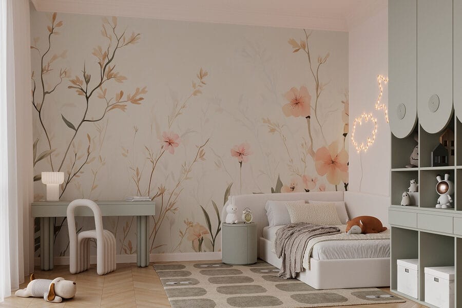 Papel de parede com flores e folhas Papel de parede com flores e folhas