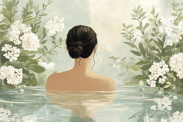 Mulher na água com flores Mulher na água com flores