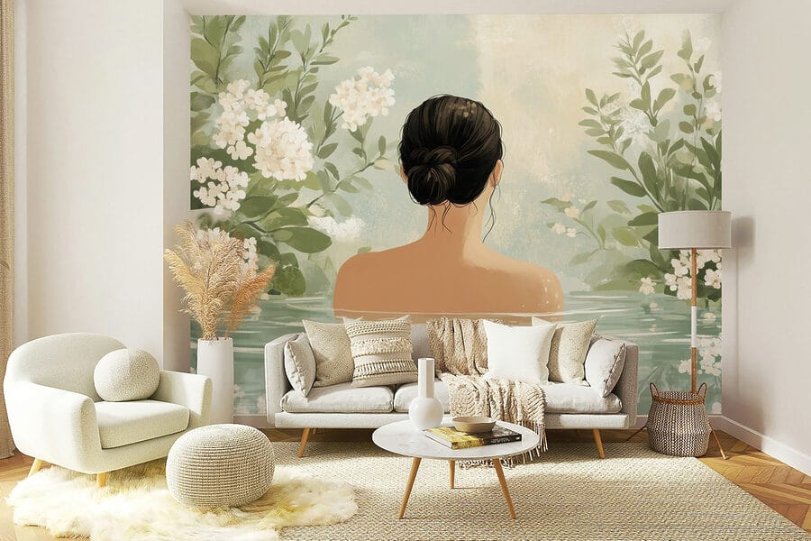 Papel de parede Mulher na água com flores